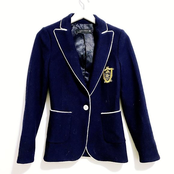 Zara Jackets & Blazers - Zara Navy Pigue Blazer with Contrasting Piping, XS